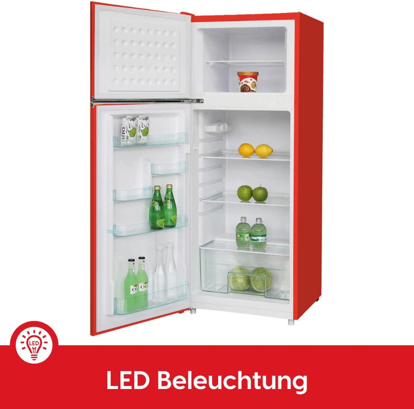 PKM GK210-2 FR Kühlschrank mit Gefrierfach / Rot / EEK: E / 206 Liter