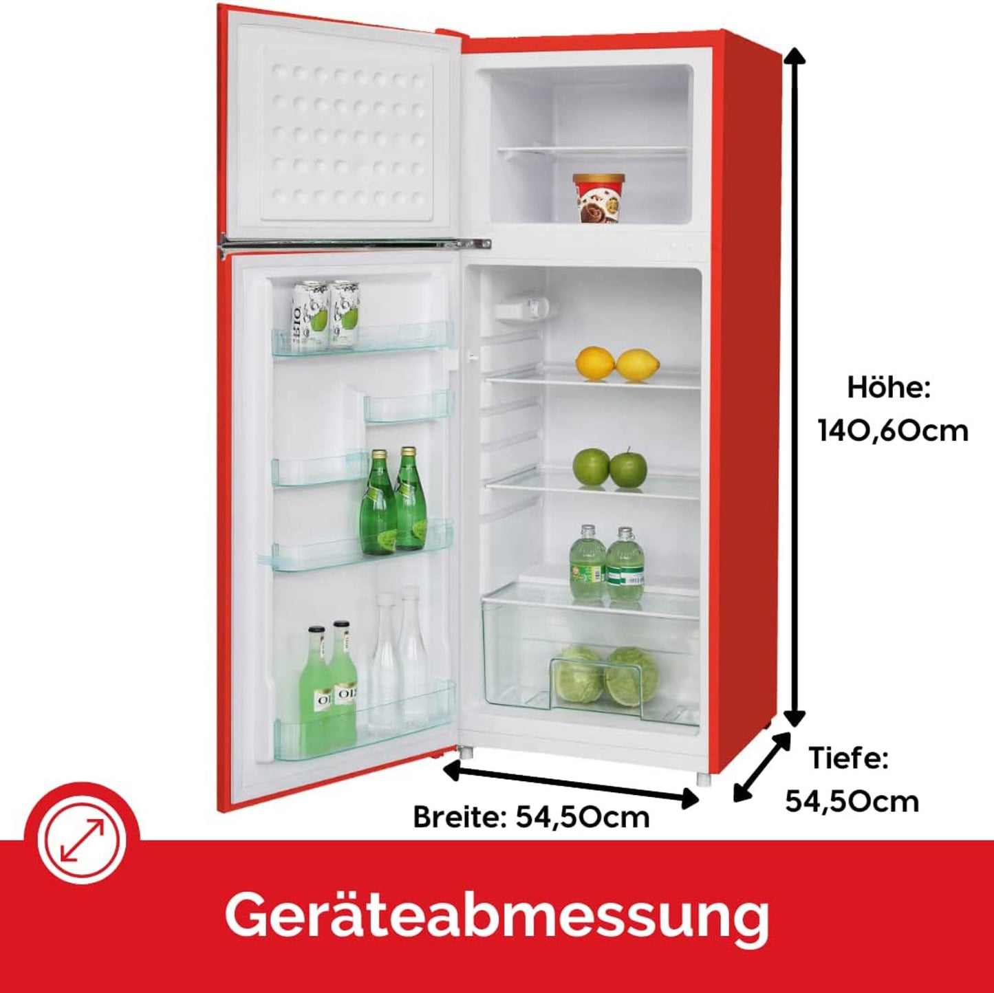 PKM GK210-2 FR Kühlschrank mit Gefrierfach / Rot / EEK: E / 206 Liter