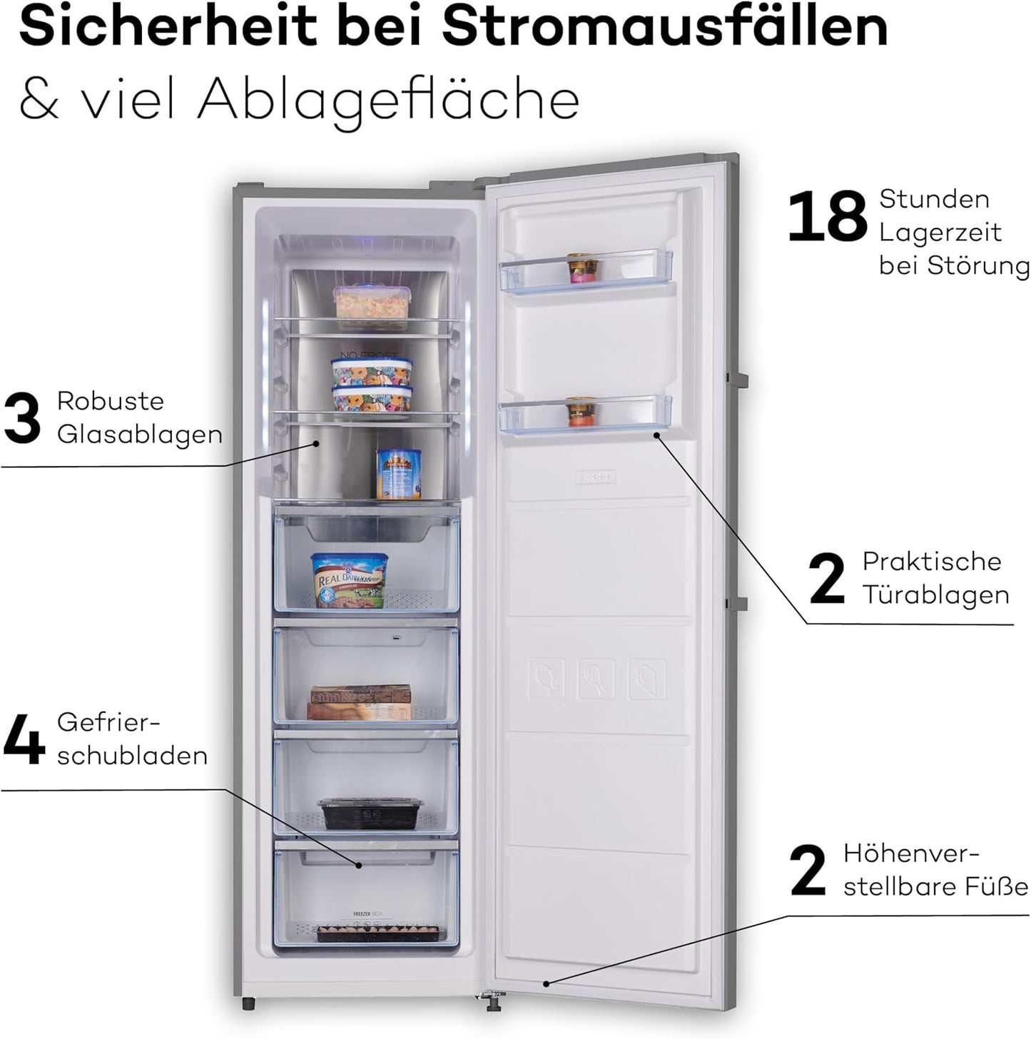 SCHOEPF GS282IX Gefrierschrank / EEK: E / Inox Look / NoFrost / 282 Liter - LED-TV-SHOP