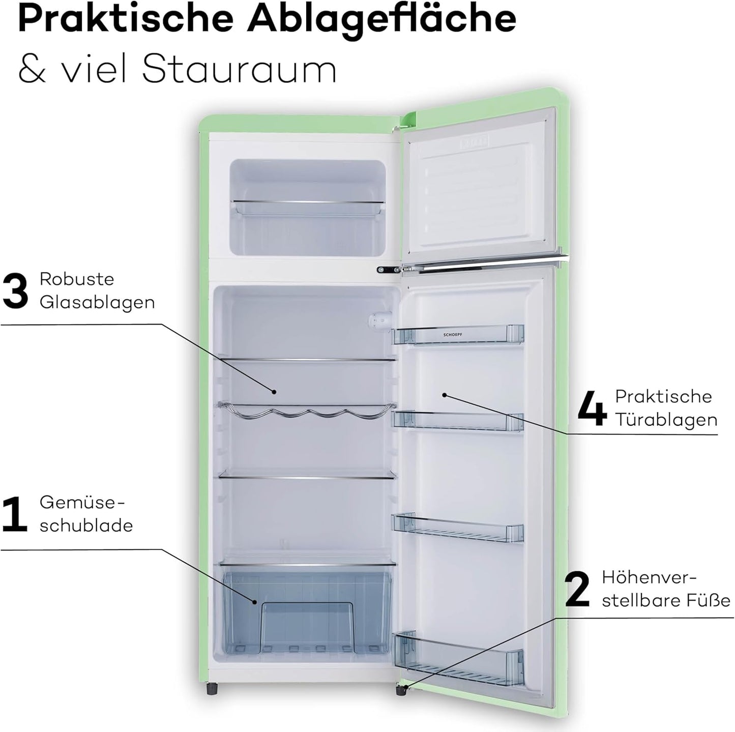 SCHOEPF RKG218SG Retro Kühlschrank mit Gefrierfach / EEK: E / Grün / 211 Liter - LED-TV-SHOP