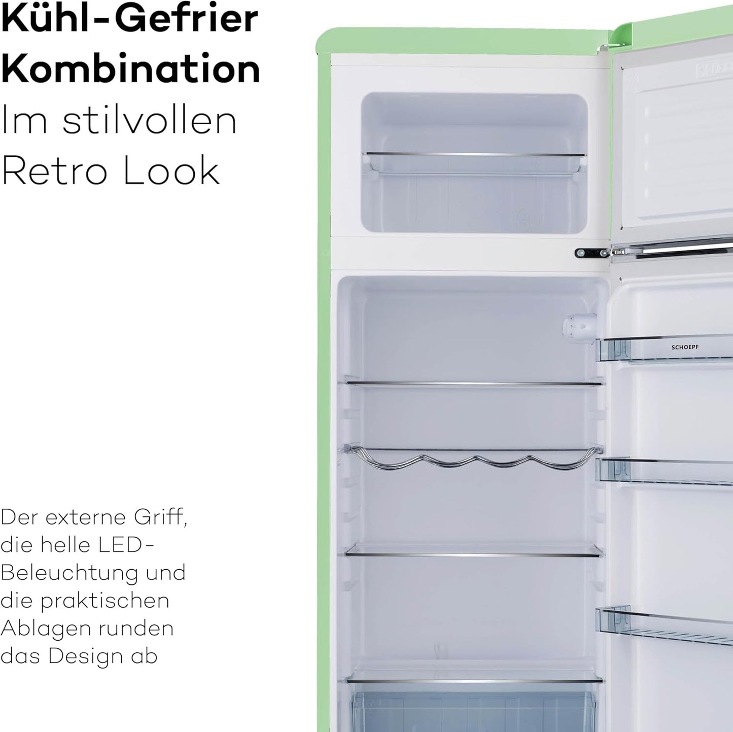 SCHOEPF RKG218SG Retro Kühlschrank mit Gefrierfach / EEK: E / Grün / 211 Liter - LED-TV-SHOP