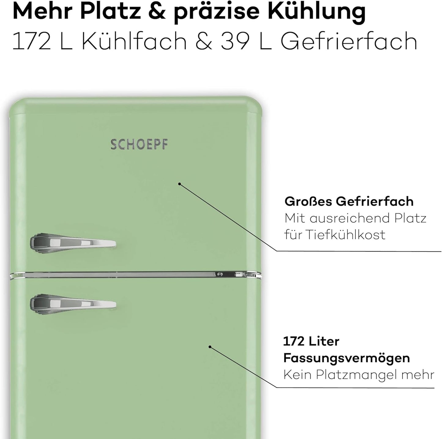 SCHOEPF RKG218SG Retro Kühlschrank mit Gefrierfach / EEK: E / Grün / 211 Liter - LED-TV-SHOP
