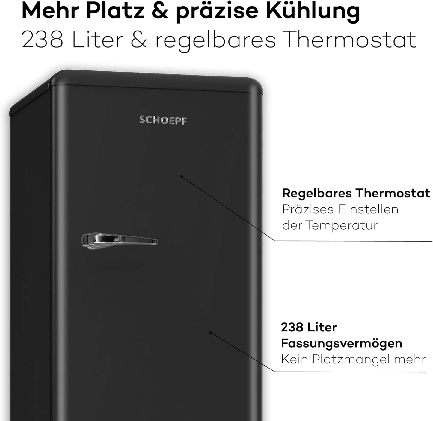 SCHOEPF RKS245B Vollraum-Kühlschrank Retro / EEK: E / Schwarz / 238 Liter