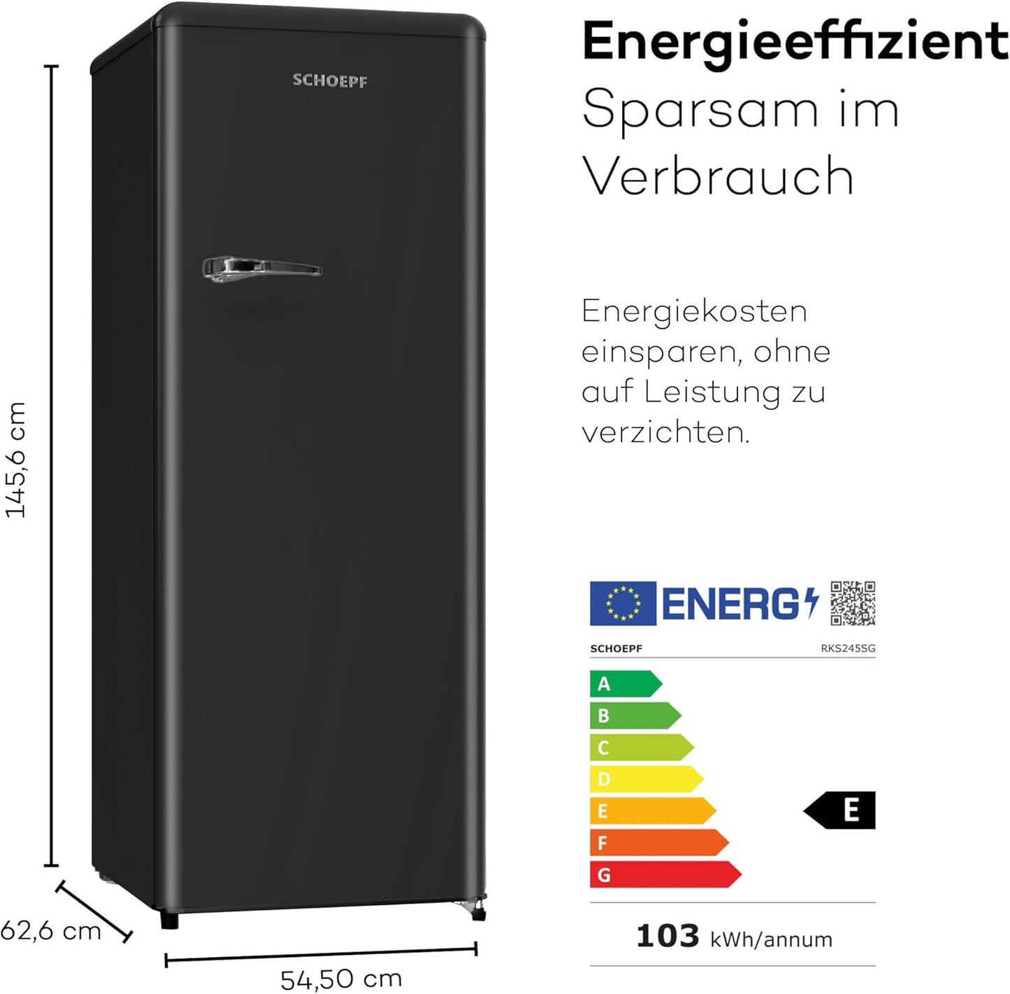 SCHOEPF RKS245B Vollraum-Kühlschrank Retro / EEK: E / Schwarz / 238 Liter