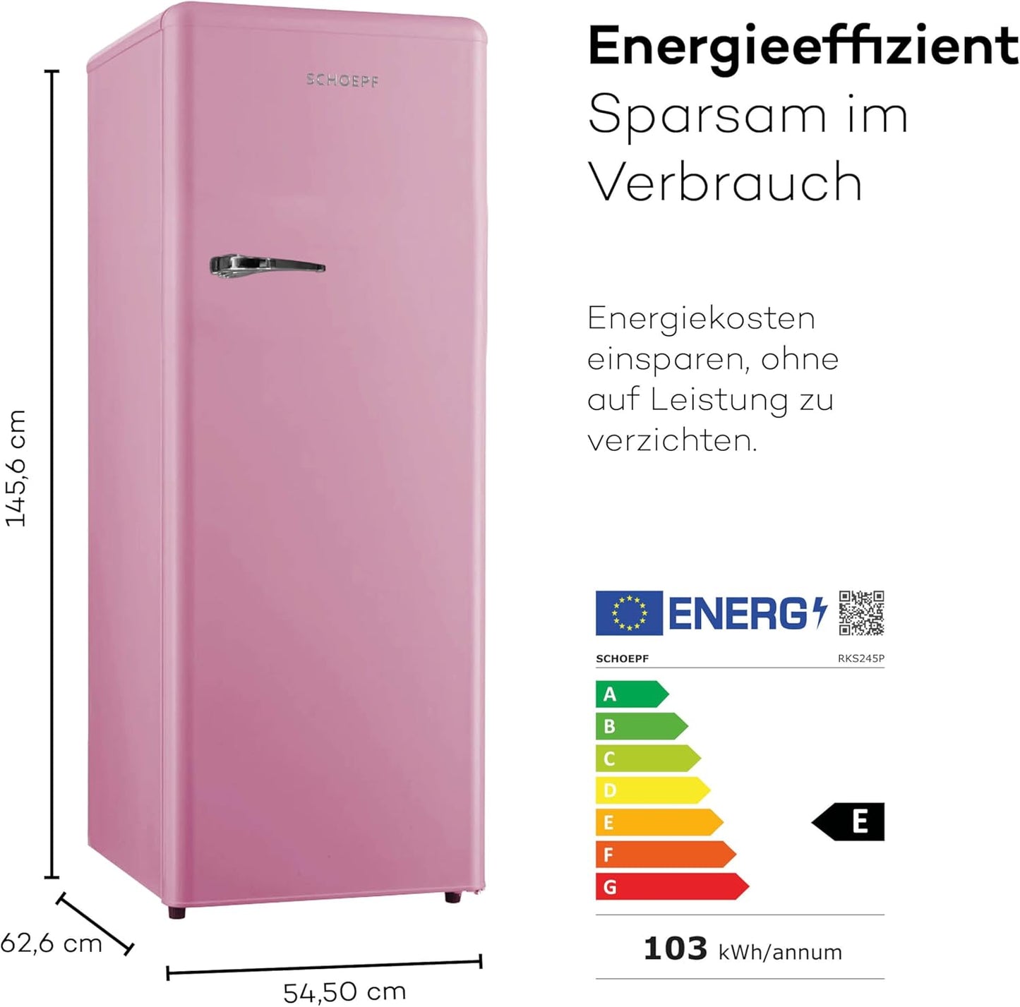 SCHOEPF RKS245P Vollraum-Kühlschrank Retro / EEK: E / Pink / 238 Liter - LED-TV-SHOP