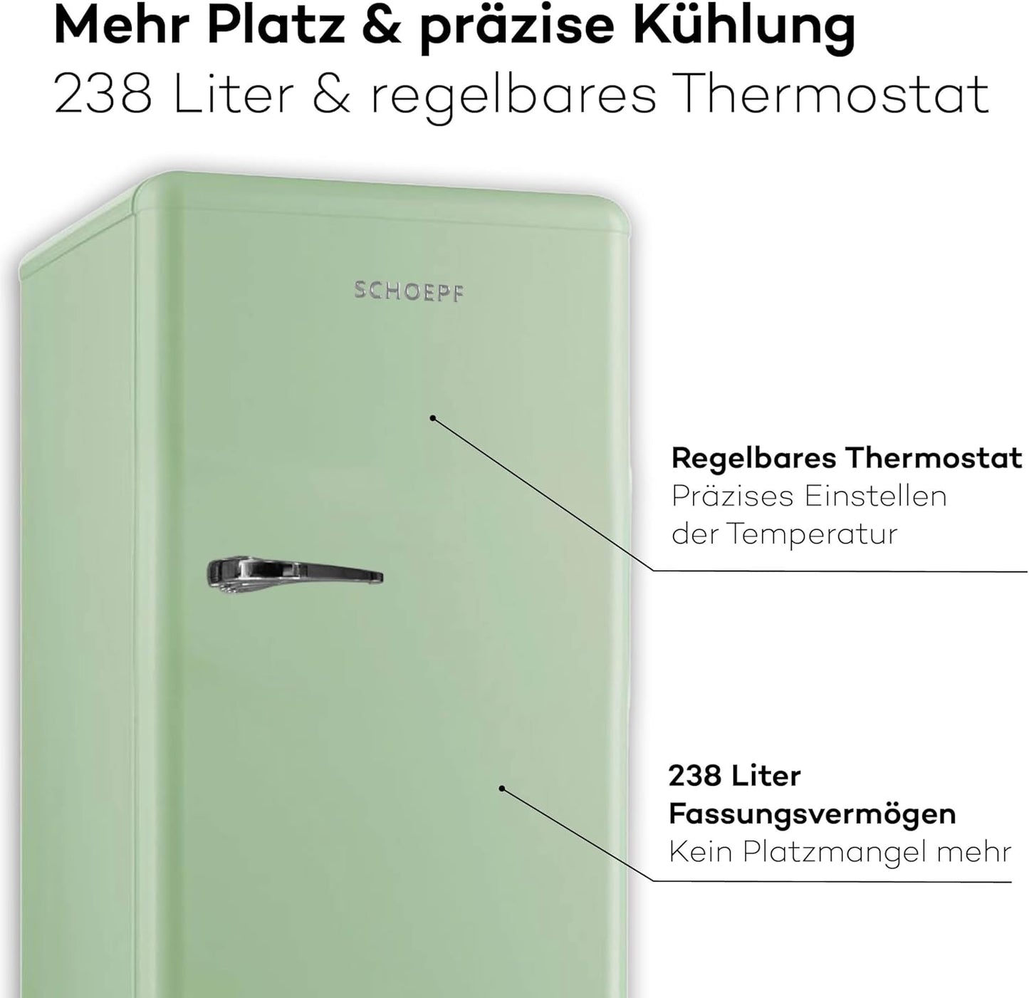 SCHOEPF RKS245SG Vollraum-Kühlschrank Retro / EEK: E / Grün / 238 Liter - LED-TV-SHOP